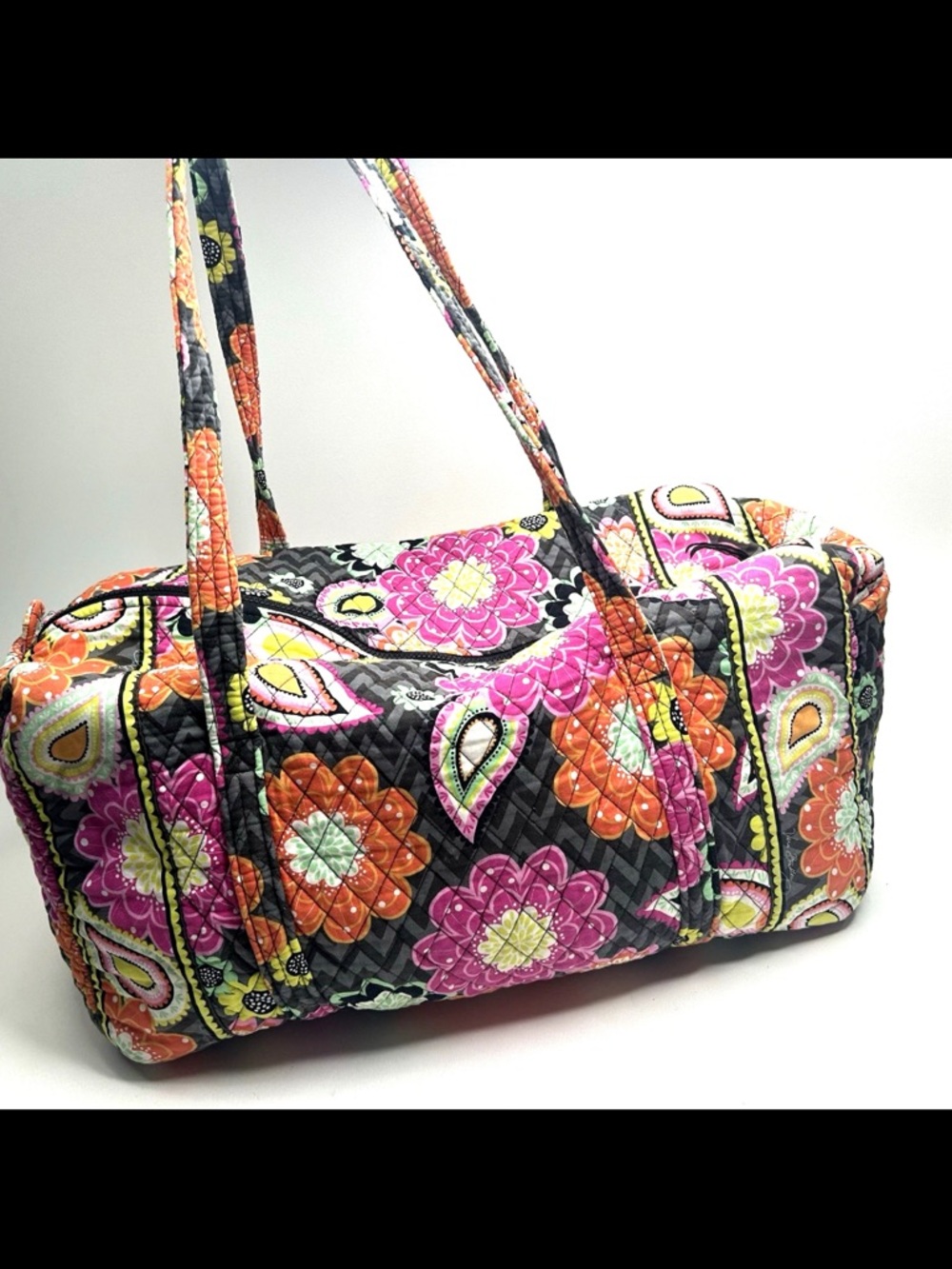 Vera Bradley Black Floral Quilted Travel‎ Duffel Size XL Ziggy Zinnia Whimsical